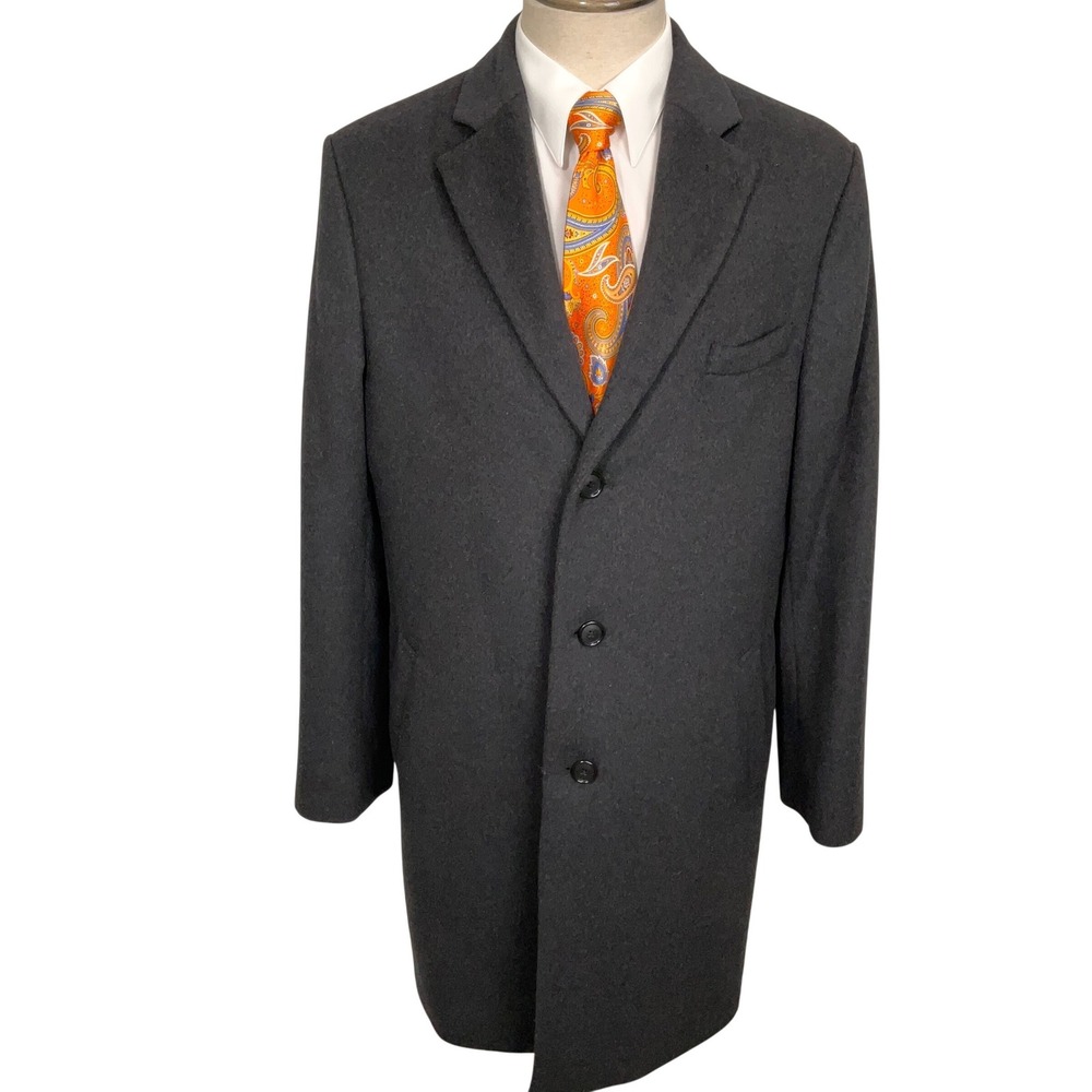 Stafford Signature Top Coat Mens 42 Reg Charcoal Overcoat Winter Classic Fit